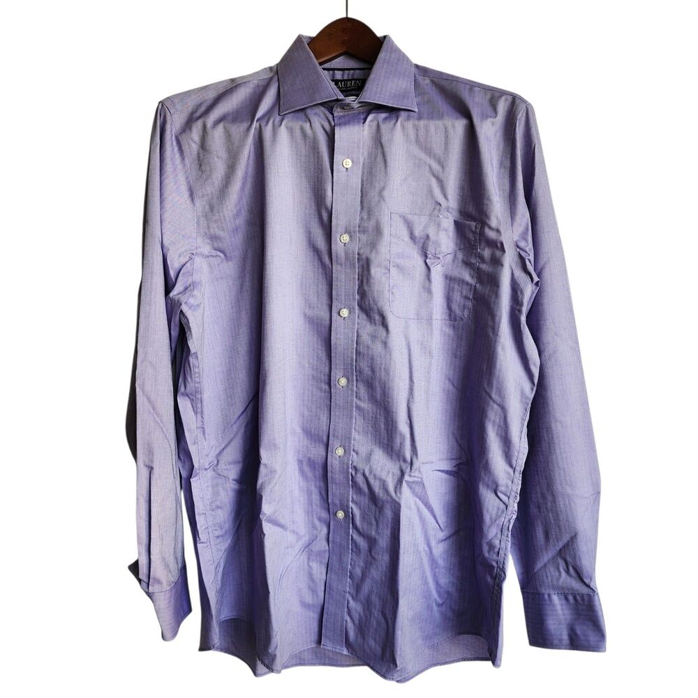 Lauren Ralph Lauren Purple Herringbone Dress Shirt Slim Fit Non-Iron Men's 17.5